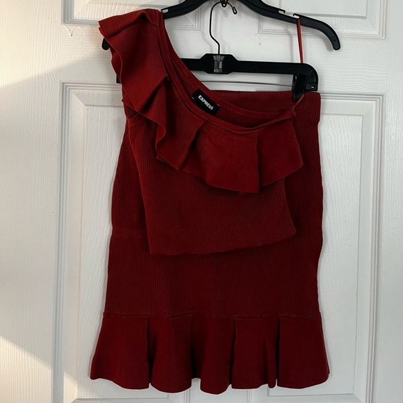 Express 2 piece One Shoulder skirt set Burnt Orange Size S - Picture 2 of 4